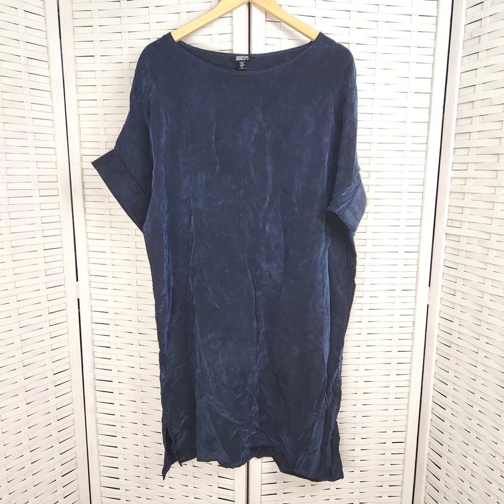 Natalie Busby Cupro Shiny Navy‎ Blue Oversized Dress Size XL Minimalist Style
